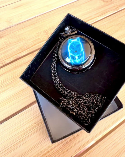 Relógio de Bolso Lunar Wolf – Relógio do Lobo Lunar, possibilidade de personalização com gravação para presente