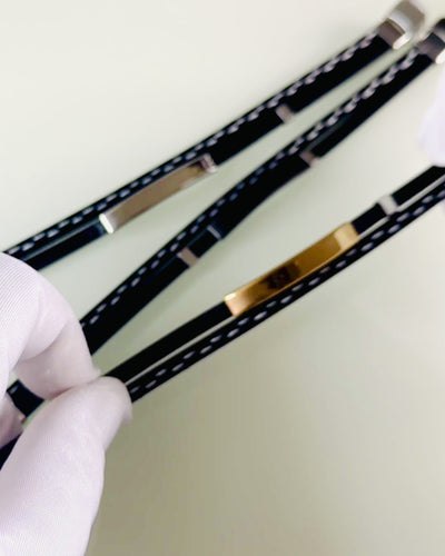 Pulseira Desportiva de Pele PU e Aço Inoxidável com Possibilidade de Gravação – 3 Cores