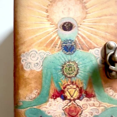 Caderno de Couro Buda e 7 Chakras – Diário de Mindfulness 13 × 18 cm