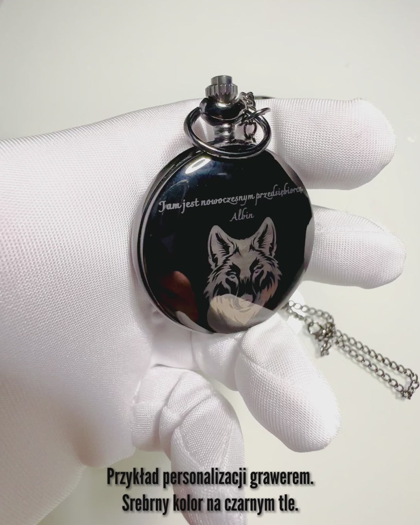 Relógio de bolso preto "Elegancja Czasu" com opção de personalização