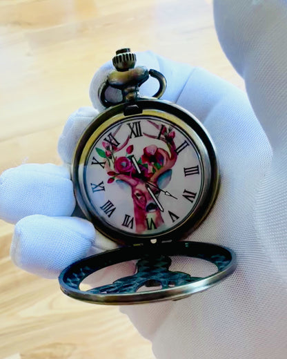 Relógio de bolso "Leśny Strażnik" - Elegante Relógio com Motivo de Veado, possibilidade de personalização com gravação