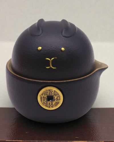 Gato da Sorte Preto – Conjunto de Chá com 2 Chávenas (Preto)