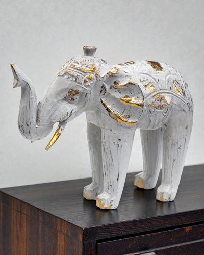 Escultura de Elefante 24 cm – Branco e Dourado