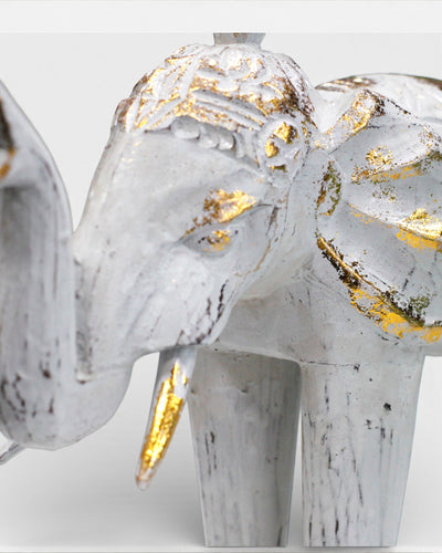 Escultura de Elefante 24 cm – Branco e Dourado