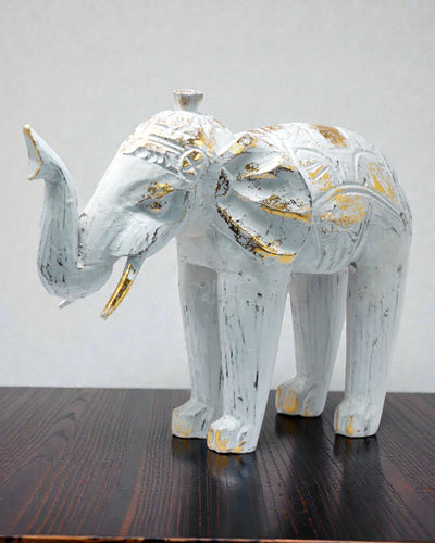 Escultura de Elefante 24 cm – Branco e Dourado