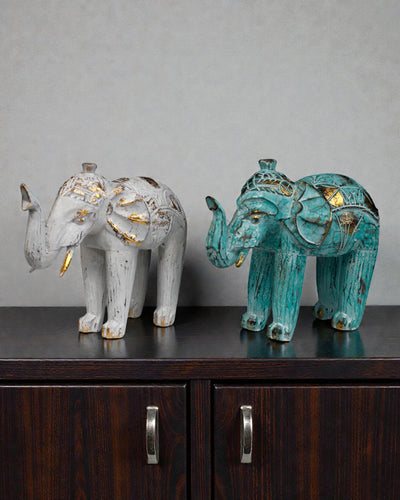 Escultura de Elefante 24 cm – Turquesa e Dourado