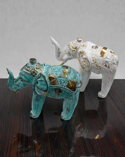 Escultura de Elefante 24 cm – Turquesa e Dourado