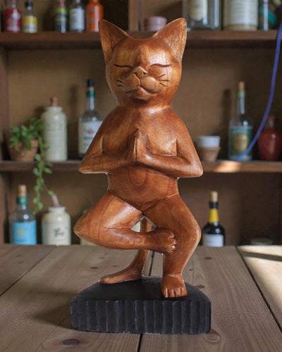 Escultura de Gato – Ioga 2 Uma Perna 30 cm
